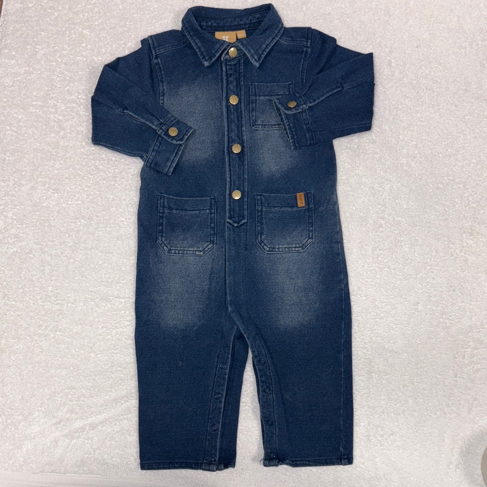 Manor baby stretch Denim Blue Jean Kids Jumpsuit unisex 12m